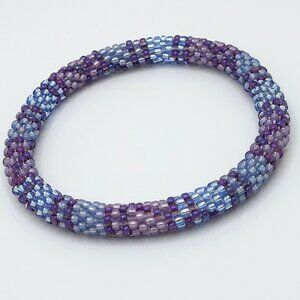 Purple & Blue AB Seed Bead Bangle Bracelet 7.25"